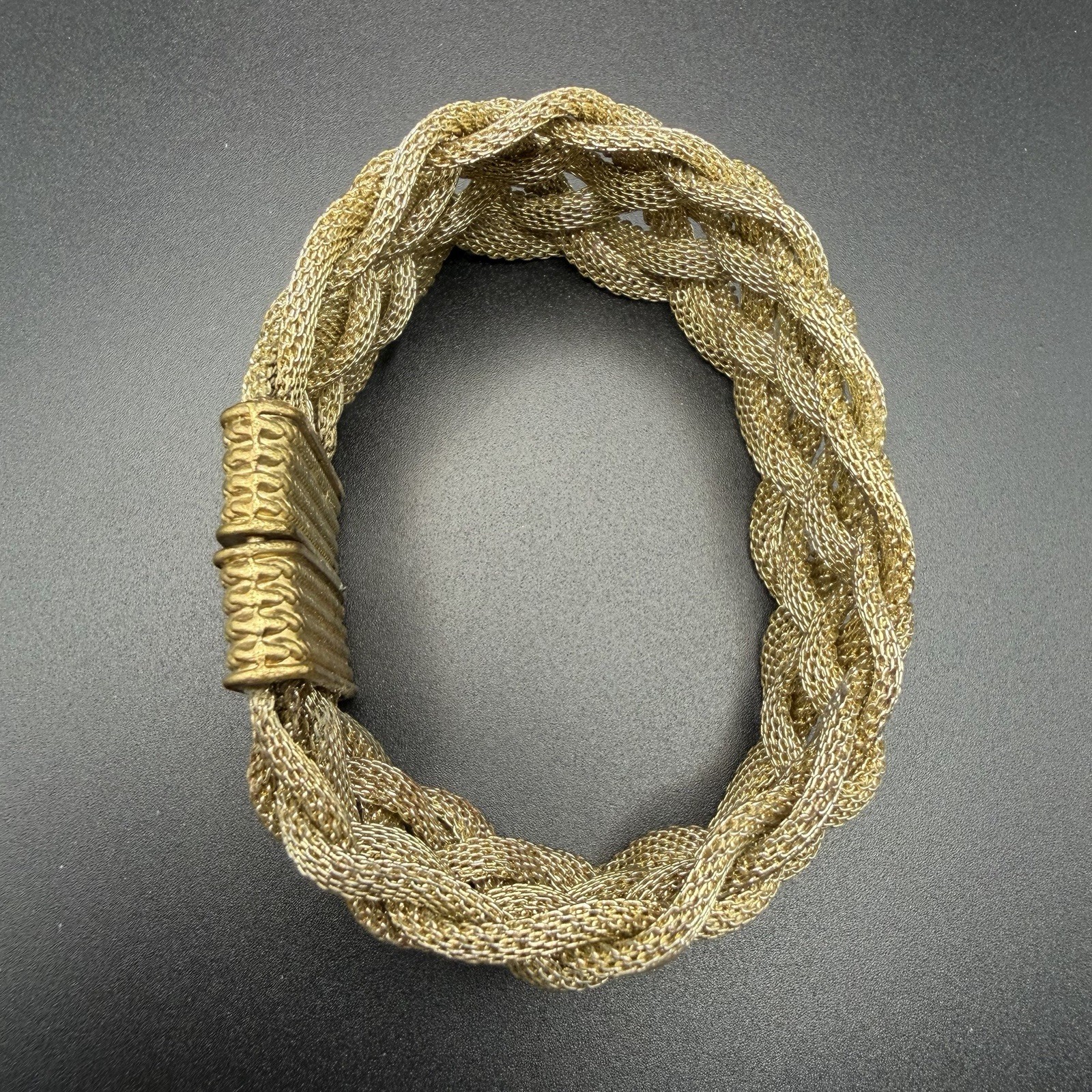 Vintage 18K Yellow Gold Braided Mesh Statement Bracelet w/ Intricate Woven Links