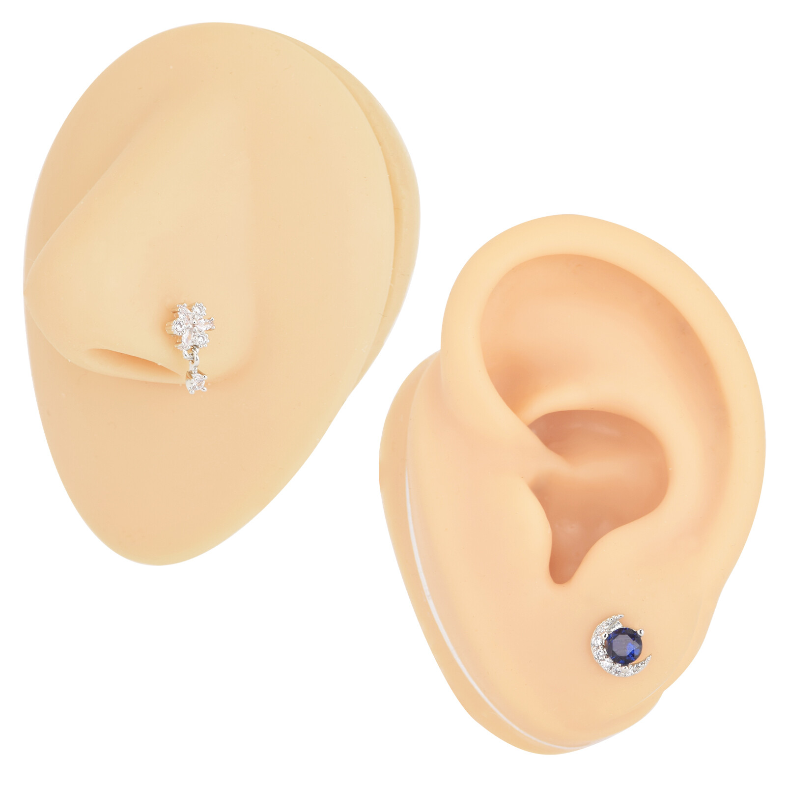 9 Pcs CZ L Bend Screw Bone Nose Studs Surgical Steel Pin Nose Ring 20G Piercing