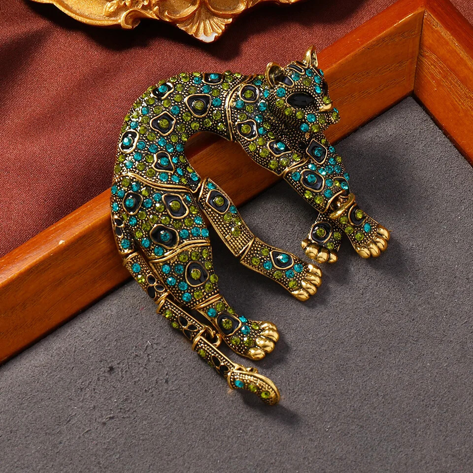 men’s full rhinestone leopard brooch animal clothing accessories pins jewelry
