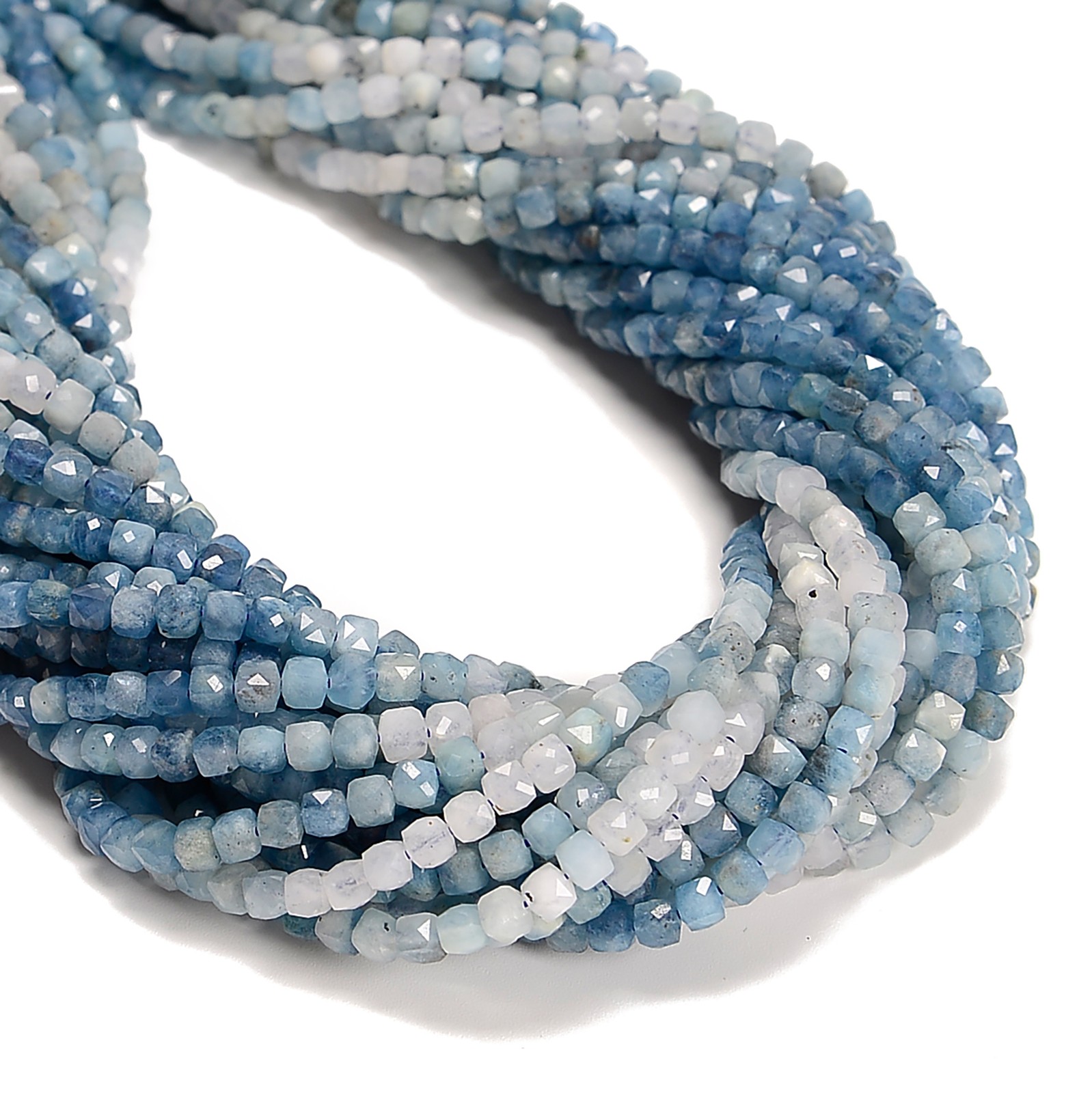 Natural Gradient Aquamarine Faceted Cube Beads Size 4mm 15.5” Strand