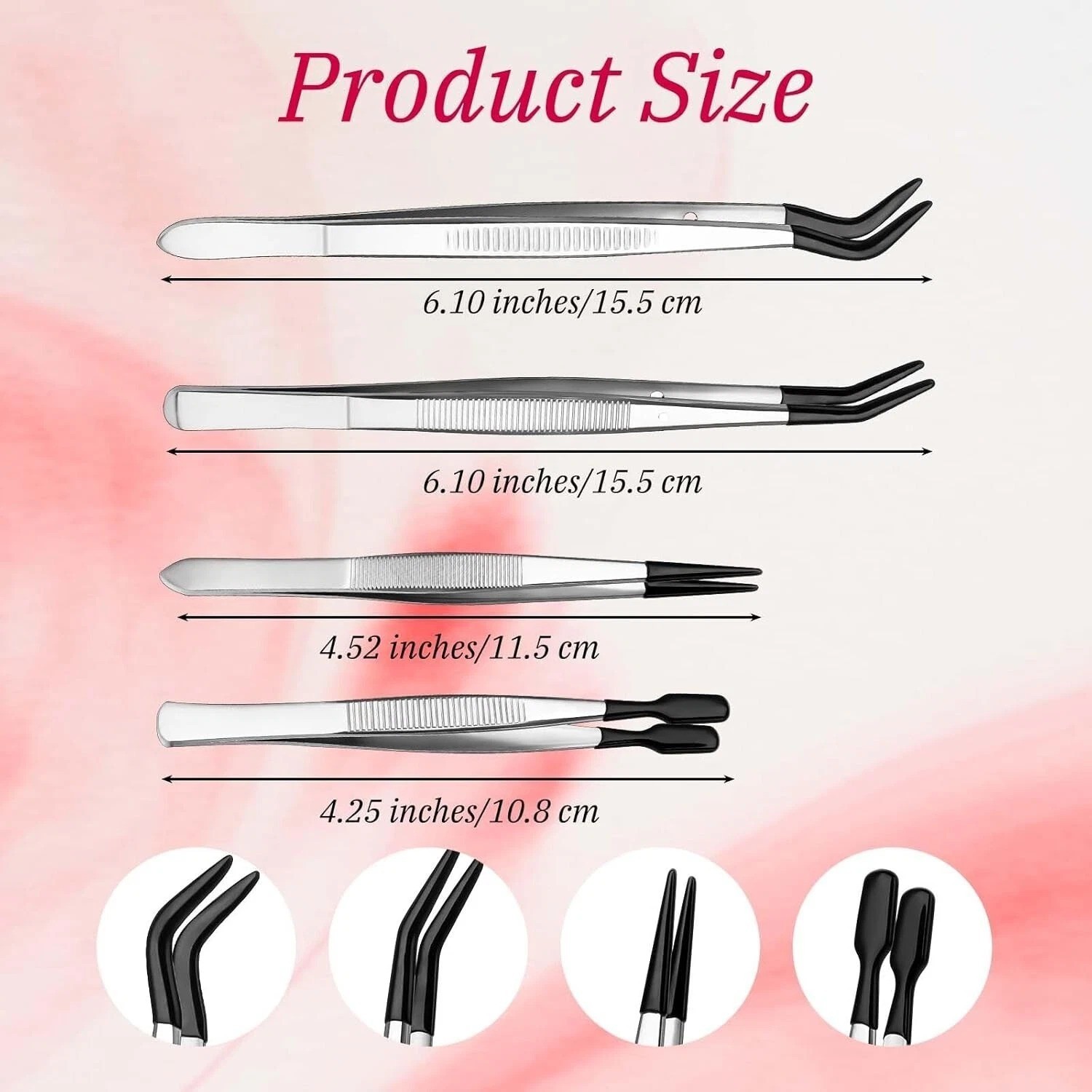 4 Pcs Rubber Tip Tweezers Stainless Steel Precision Tweezers for Crafts Jewelry