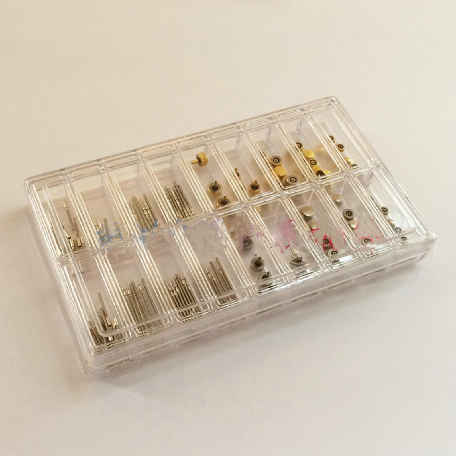 144Pcs Different Sizes Mixed Watch Stem Crown Repair Parts Assortment Set W/ Box