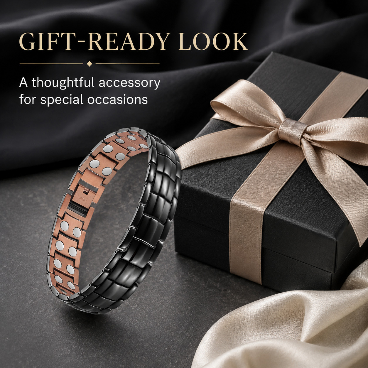 Double Sided Black Copper Magnetic Bracelet for Men Adjustable Pain Relief Arthr