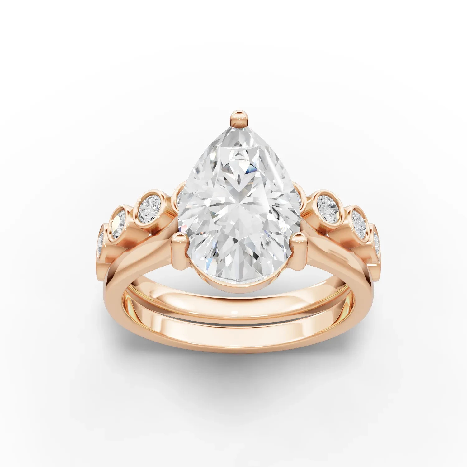 2.88 Ct Pear Lab Created Diamond Solitaire Bridal Set Ring 18K Rose Gold