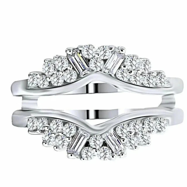 2Ct Round Cut Lab Created Diamond Wrap Enhancer Guard Ring 14K White Gold Plated