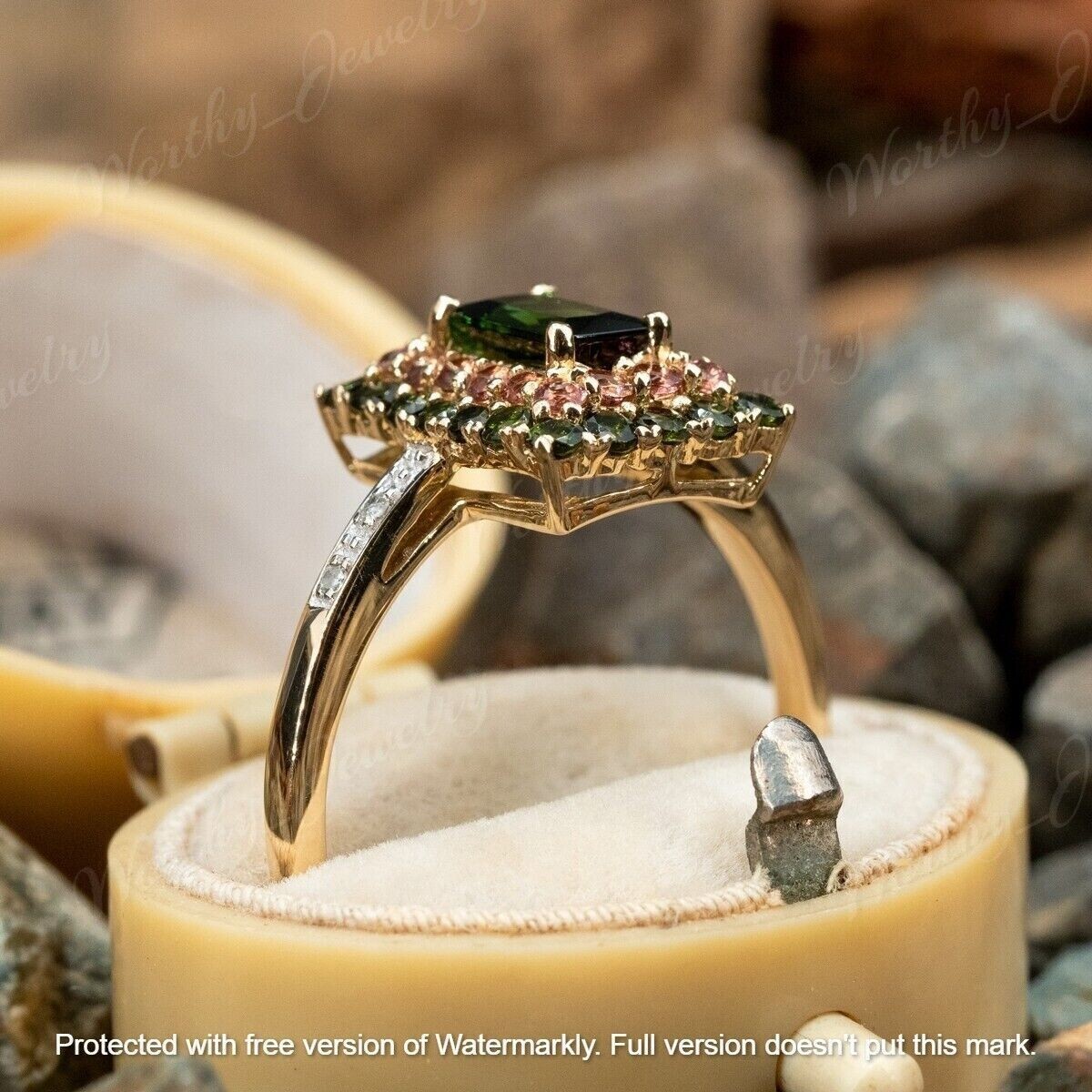 3.00Ct Lab-Created Green Emerald Double Halo Engagement Ring 14K White Gold Over