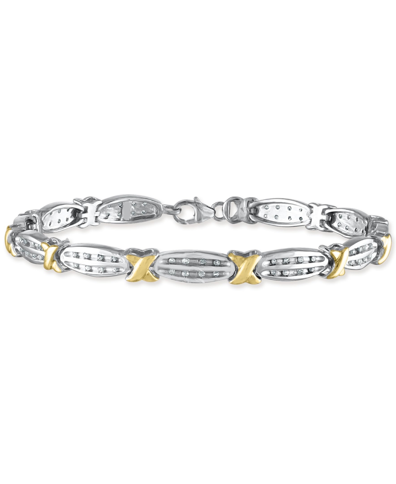 1/2 Carat Round Natural Diamond X Tennis Bracelet in Sterling Silver, Gift Box