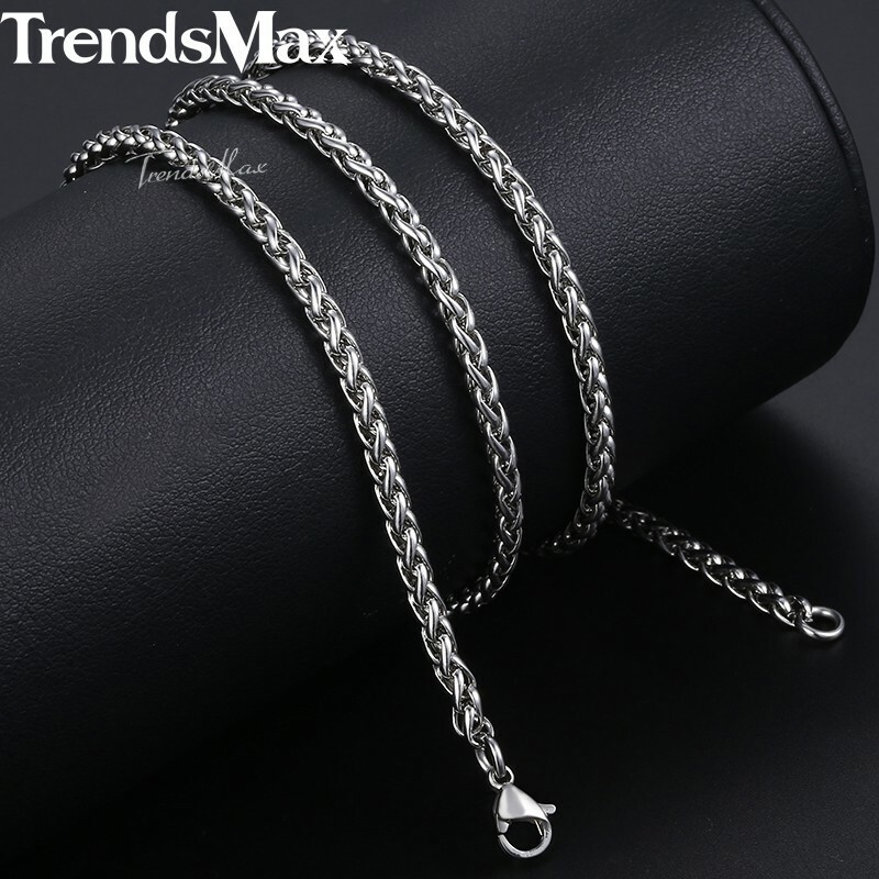 3/4/5mm Braided Wheat Chain Silver 316L Stainless Steel Men Women Necklace