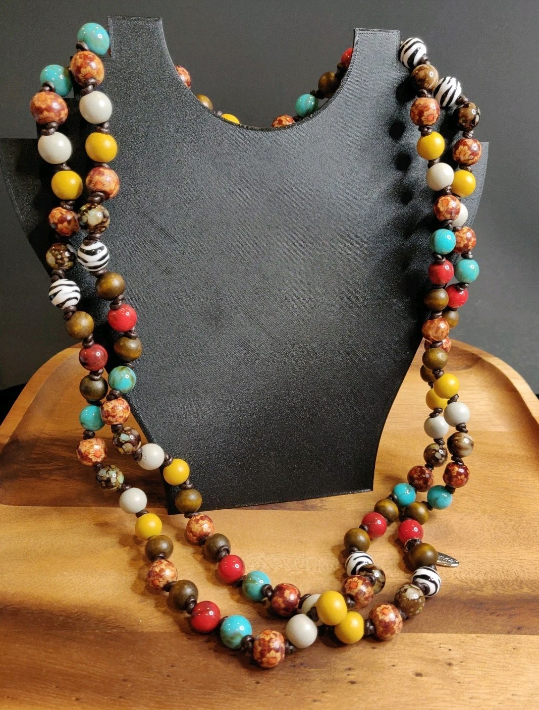 Plunder Jewelry Willa Wood Multi Color Beaded notted Faux Leather Cord Necklace