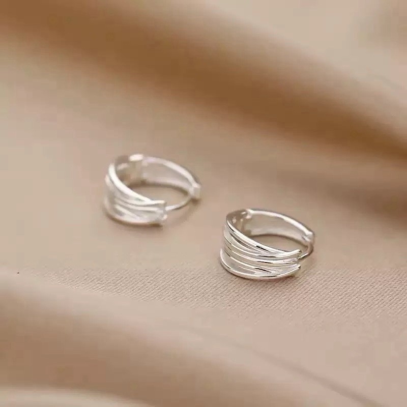 925 Sterling Silver Chunky Hoop Earrings Geometric Layered Huggie Earrings 274