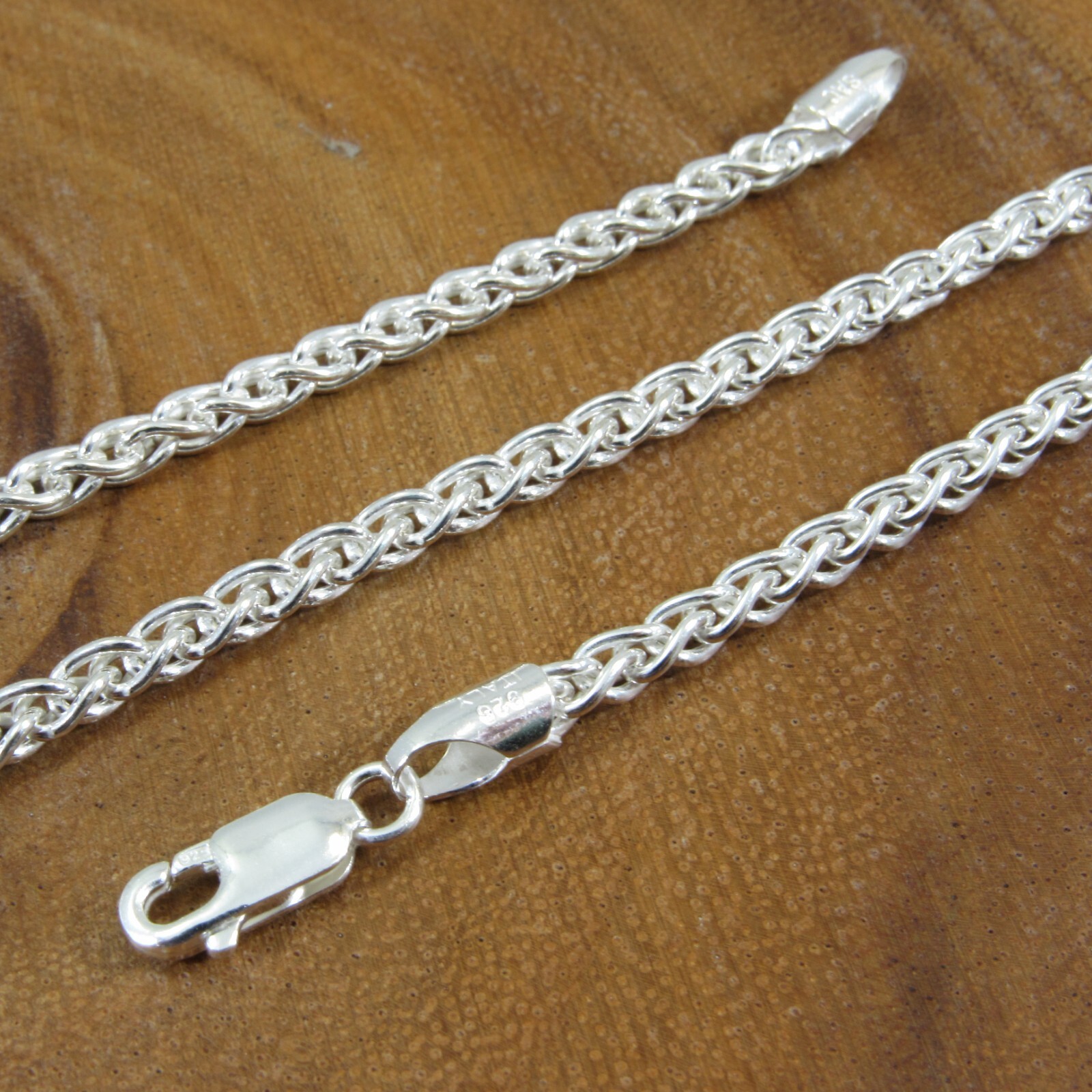 3.5MM Solid 925 Sterling Silver Italian SPIGA WHEAT CHAIN Necklace Made In Italy