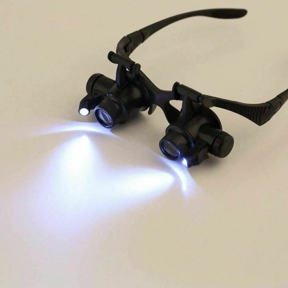 LED Light Headband Magnifying Glass Glasses Loupe Set Reading Craft Hobby 6 Lens