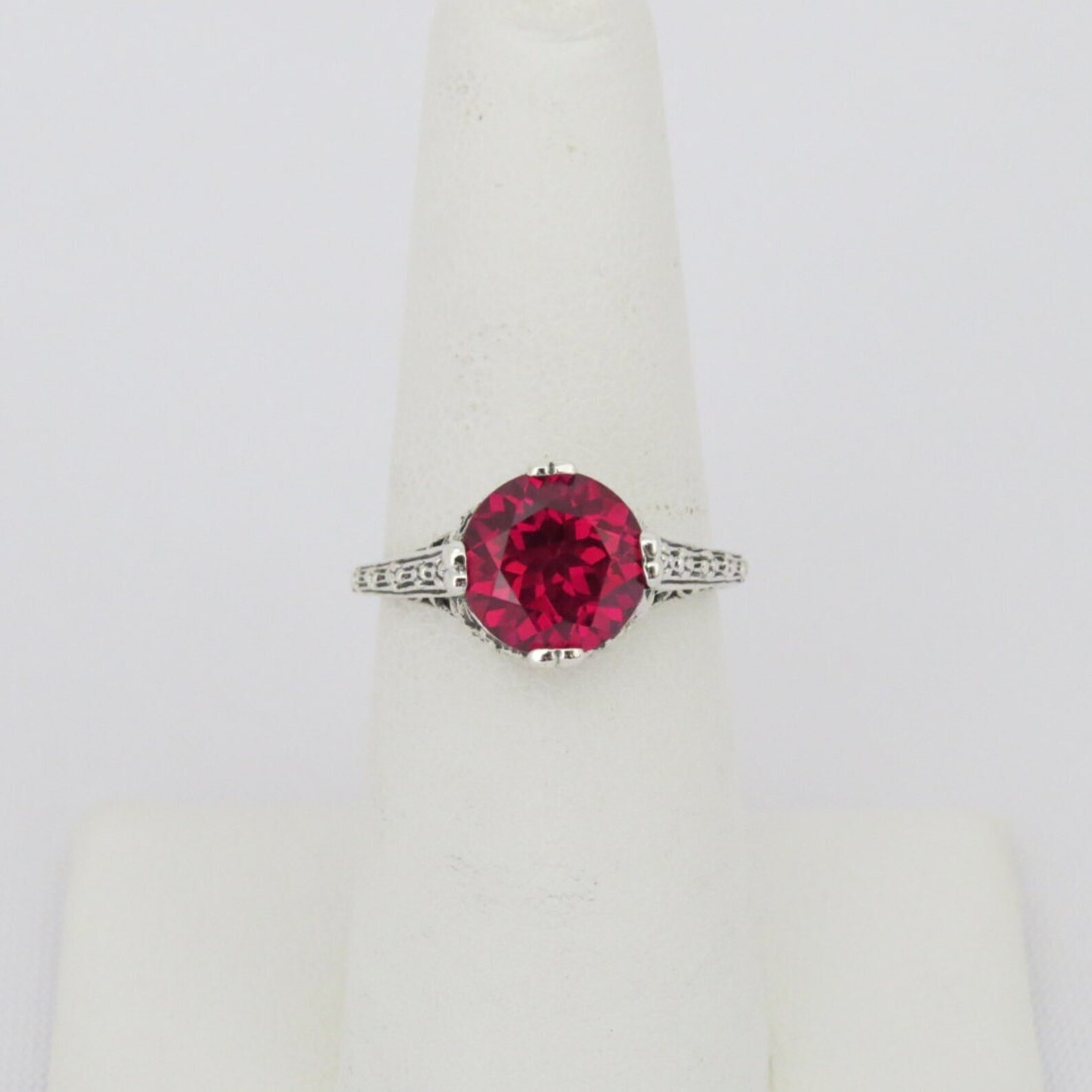 3.00 Ct Round Cut Natural Ruby Diamond Engagement Ring 14K Solid White Gold 6