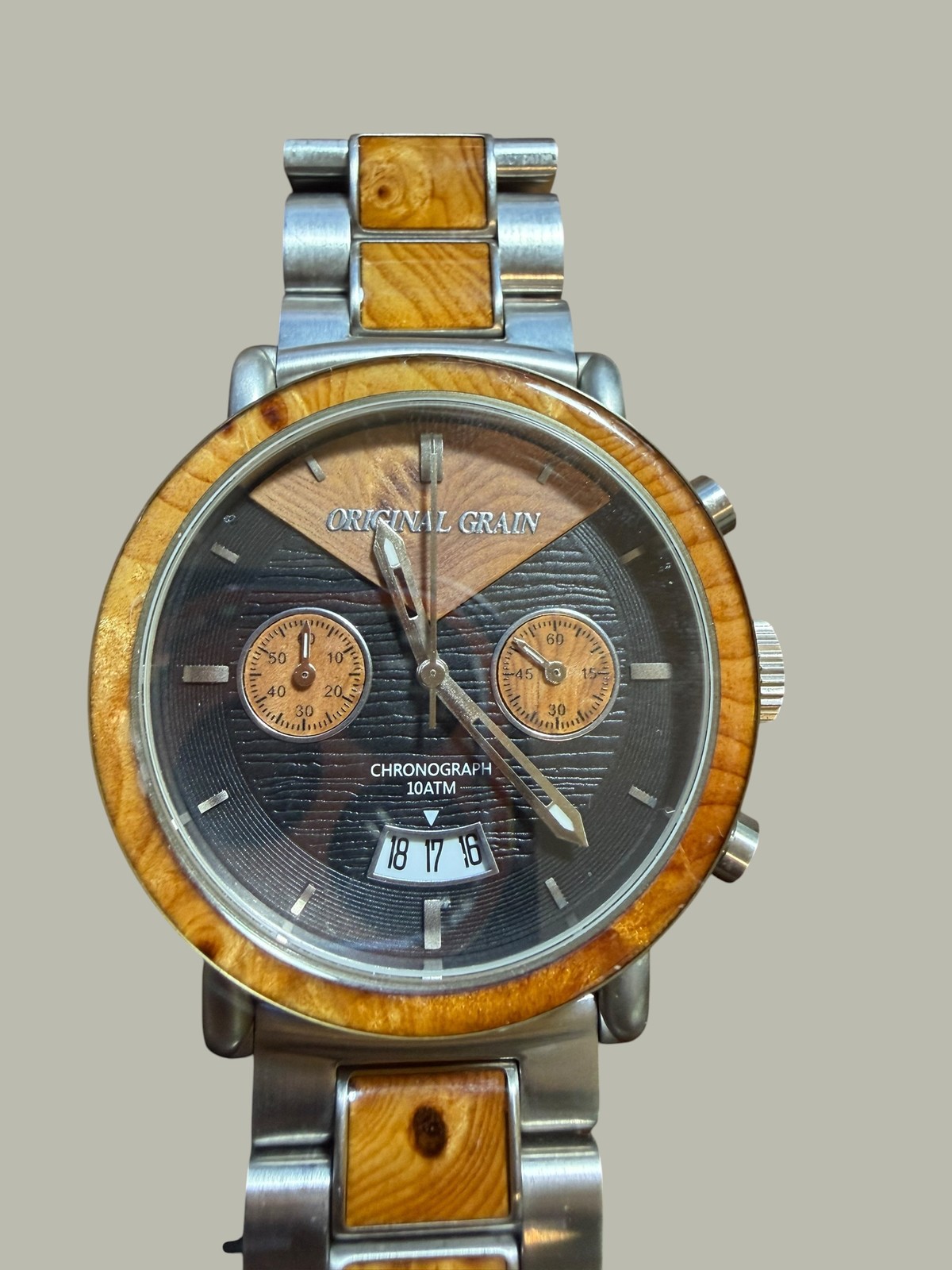 Original Grain Chronograph Watch Whiskey Barrel Wood & Steel Men’s Quartz 10ATM
