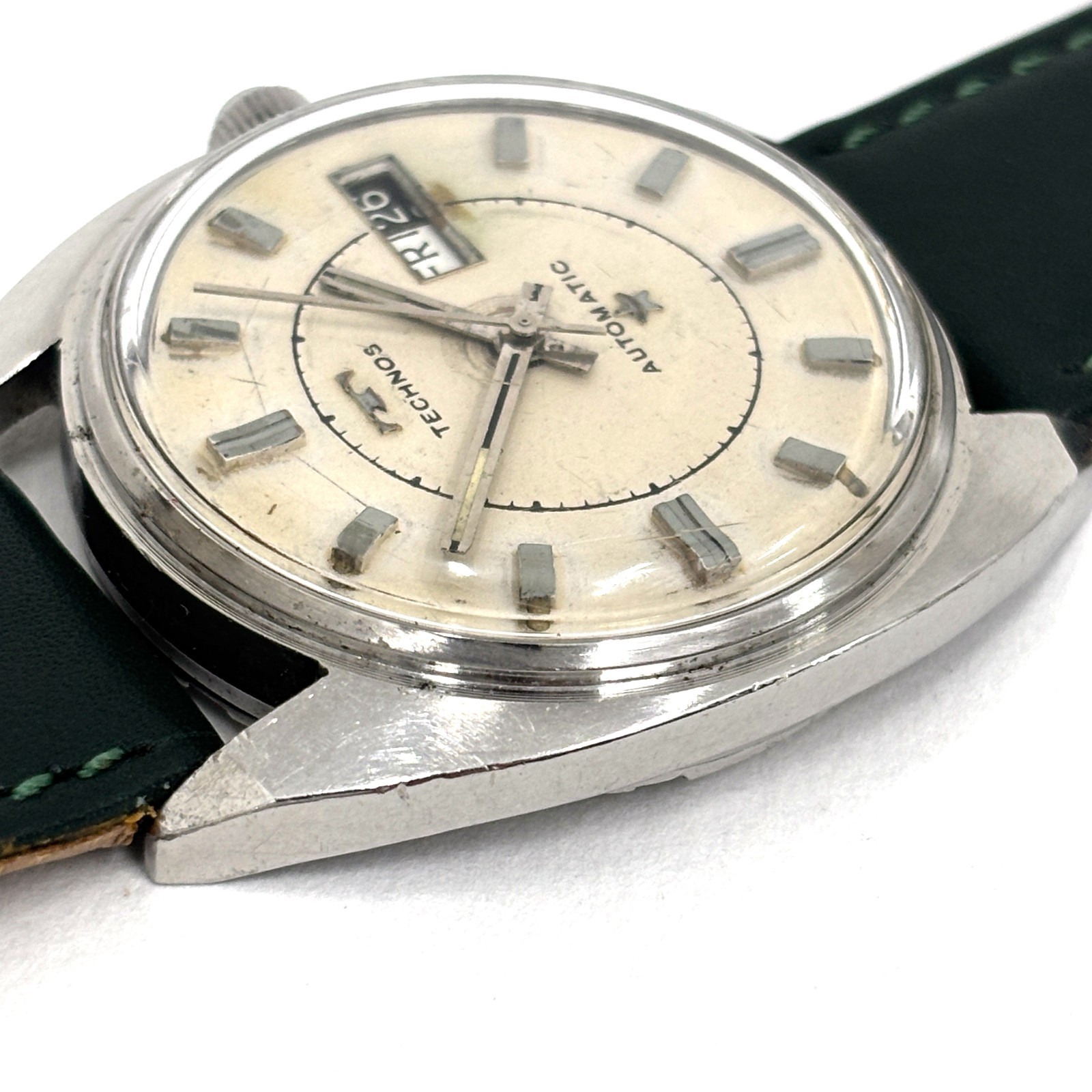 Vintage 1970s Technos Sky Light Automatic 35mm Day Date Swiss ETA 2638 Running