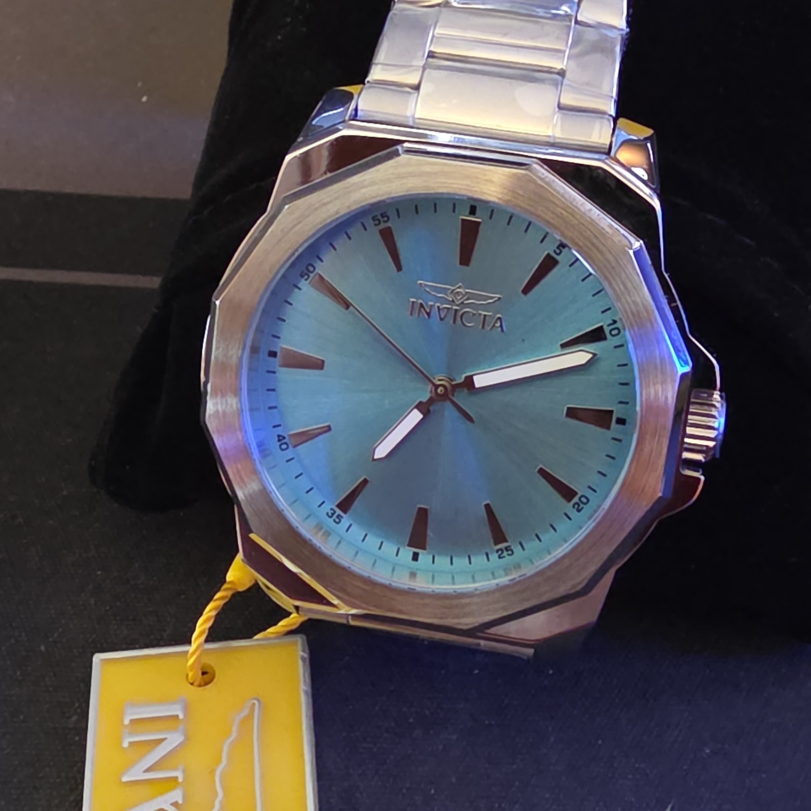 Invicta Men’s Quartz Analog Watch Blue Dial Stick Indexes Silver SS Bracelet