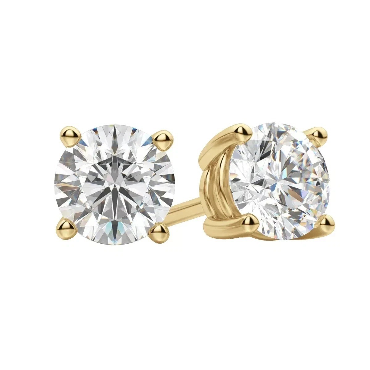 1.50 Carat D VVS Genuine Lab Grown Diamond Studs 14K Yellow Gold Push Back