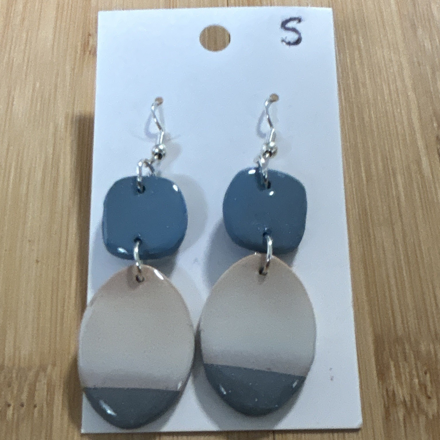 Gray White Oval Polymer Clay Dangle/Drop Hook Earrings for Lobe