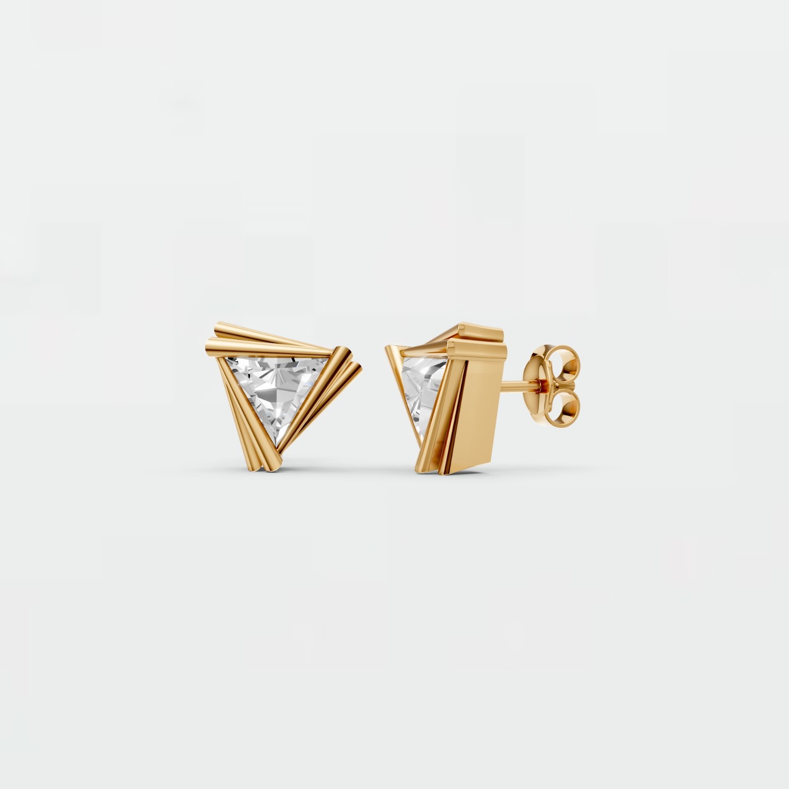 1.06 CTW Trillion Lab Grown Diamond Stud Earrings Solid Gold Geometric Earrings