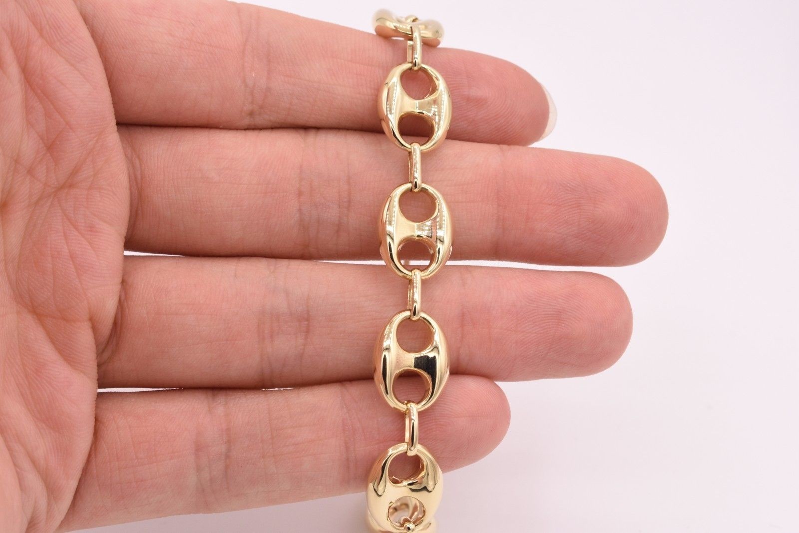 12mm Puffed Mariner Anchor Gucci Link Chain Bracelet Real 10K Yellow Gold Unisex
