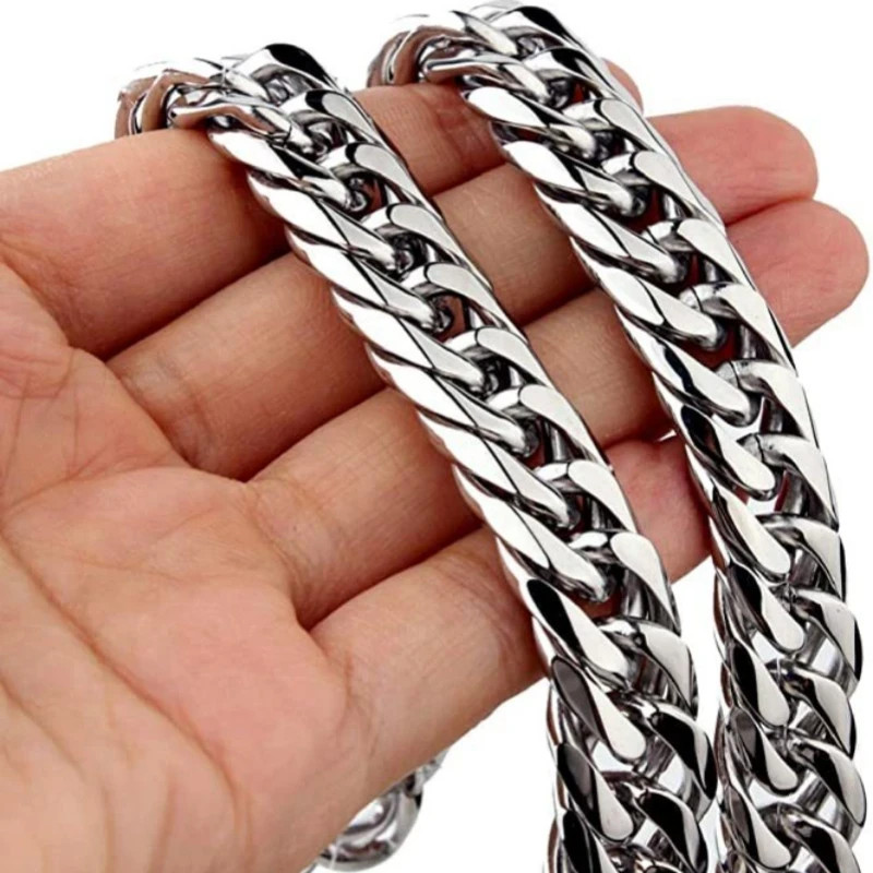 Stainless Steel Cuban Link Chain Necklace Men Heavy Miami Curb Chain 8-14MM