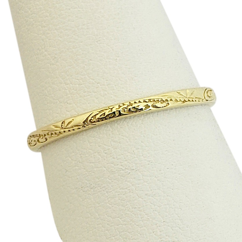 Solid 10K Women’s Yellow Gold Engraved Hawaiian Scroll Ring 2mm Midi Size 1 – 12