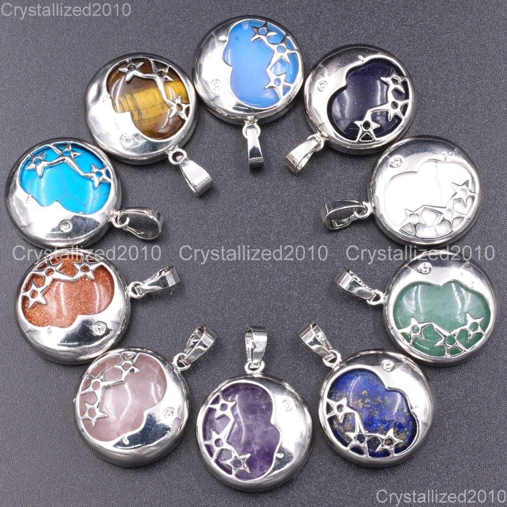 Natural Gemstones Moon and Stars Reiki Chakra Healing Beads Pendant Necklaces