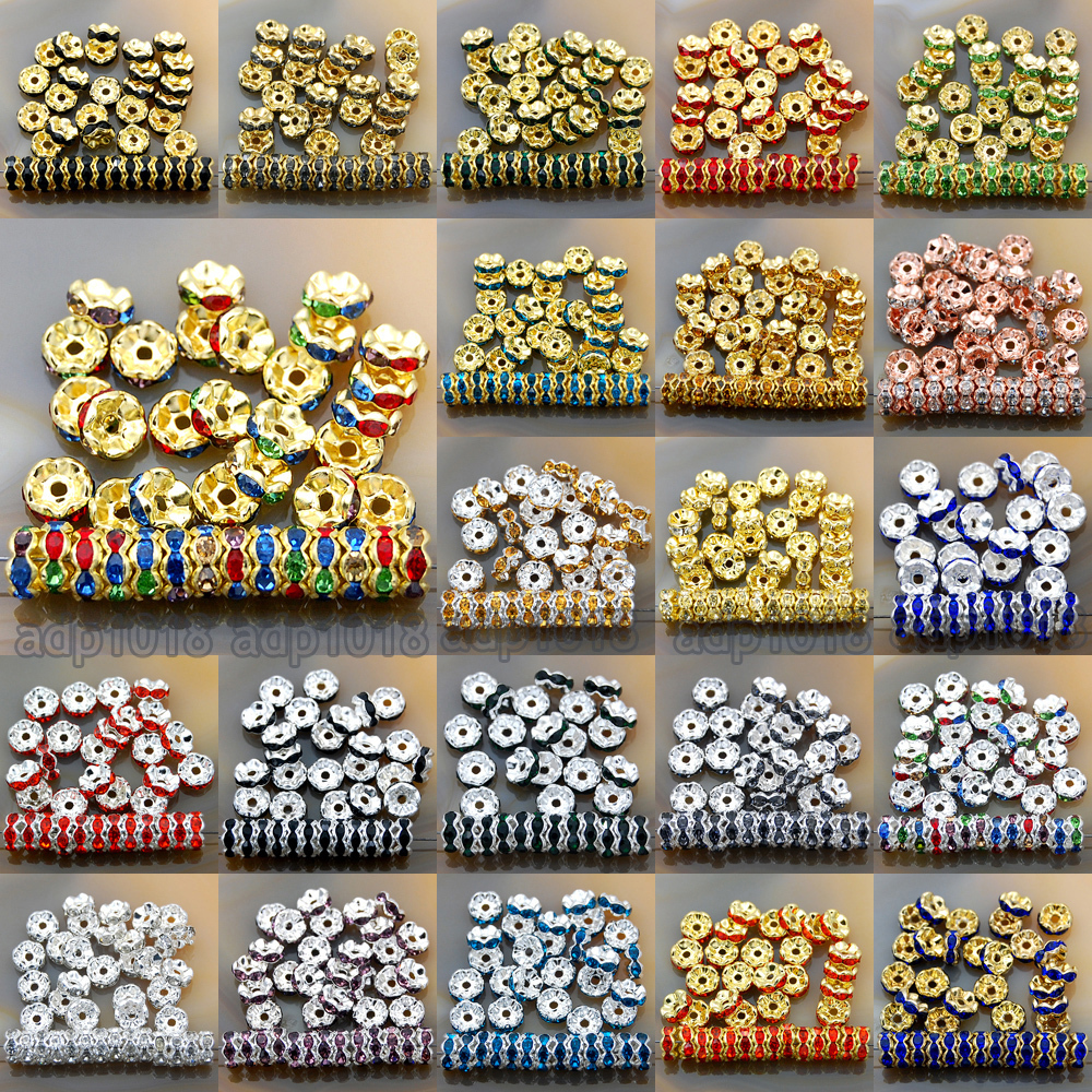 100Pcs Czech Crystal Rhinestone Wavy Rondelle Spacer Beads 4-10mm Gold & Silver