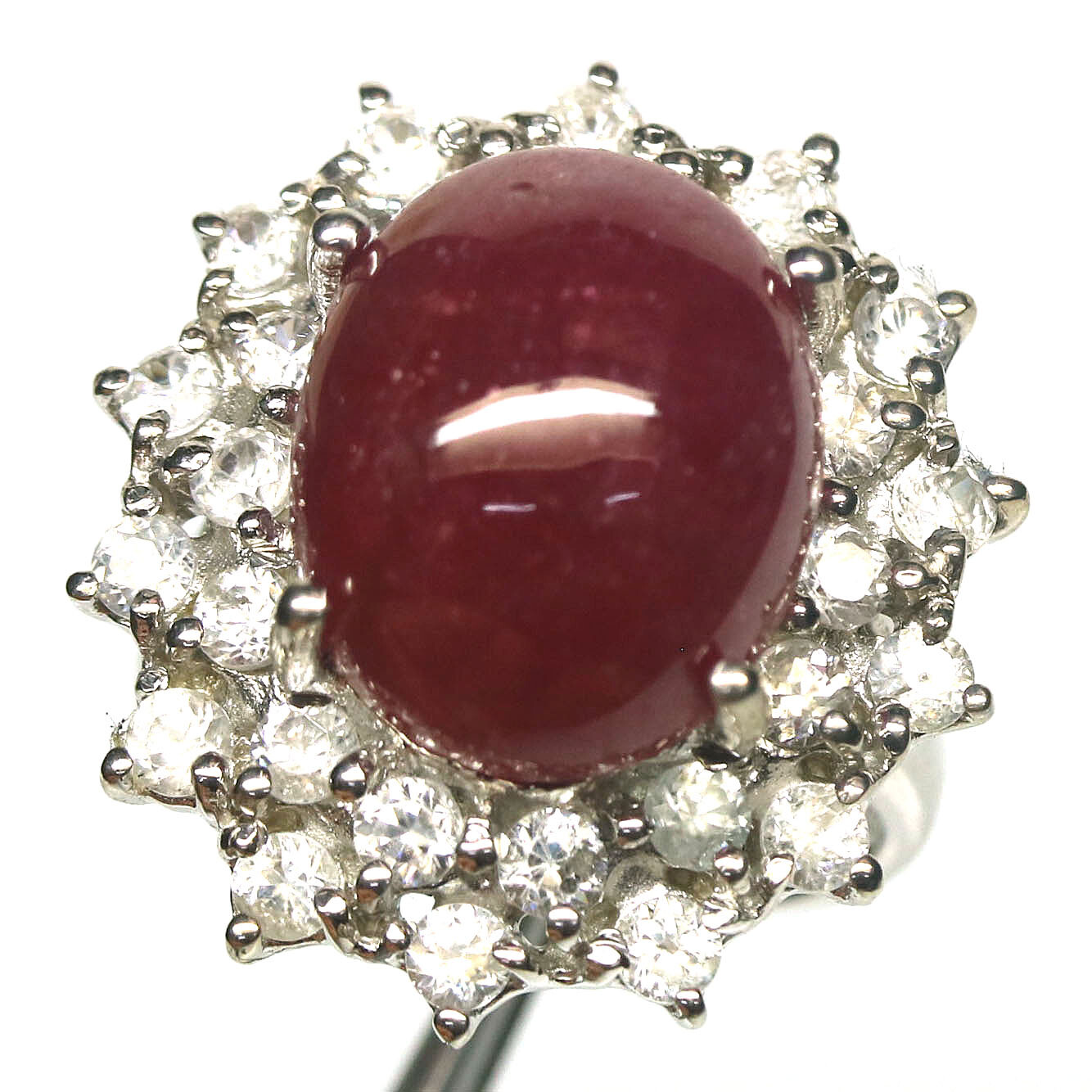 Gemstone 12 x 15 mm. Red Ruby & White Zircon Jewelry Ring 925 Silver Size 6.5