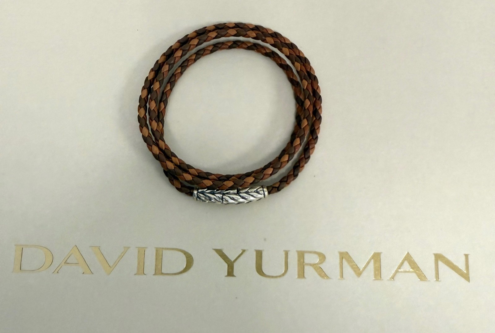 David Yurman .925 Sterling Silver Triple Wrap Mix Brown Leather Bracelet M
