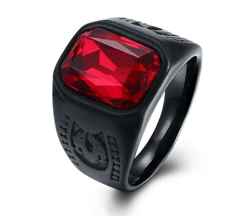 Men’s Fashion Jewelry Black Red Stone Ring 67-4