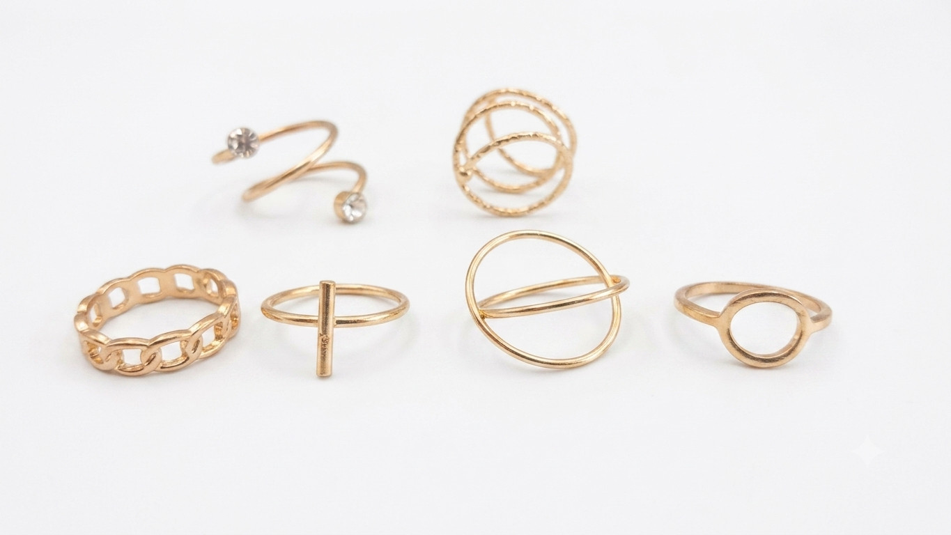 6Pcs Vintage Rose Gold Tone Rings Set For Women Geometric Knuckle Ring Jewelry