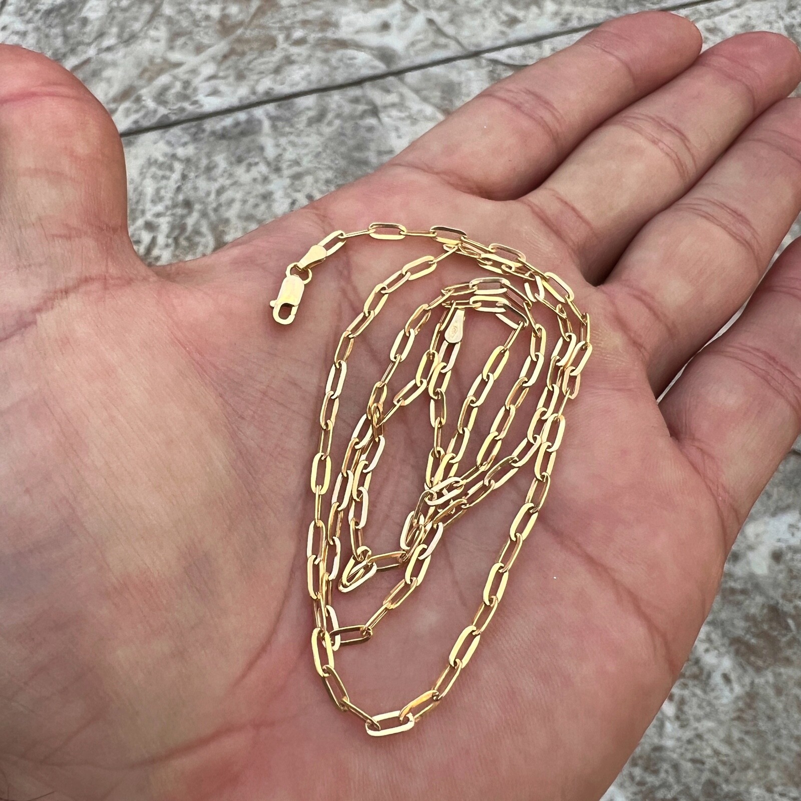 Real Solid 14K Gold Paperclip Paper Clip Chain Necklace Italy 16‘‘~24″ 2.6MM