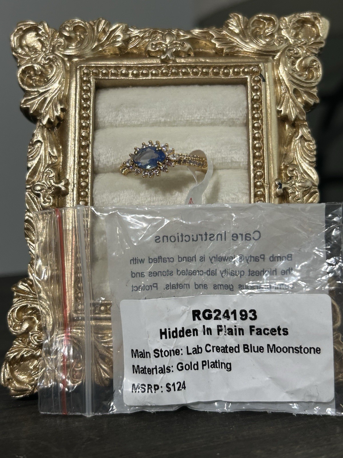 Bomb Party OG Original Ring SZ 10 Lab Created Blue Moonstone and CZ Gold-Plated