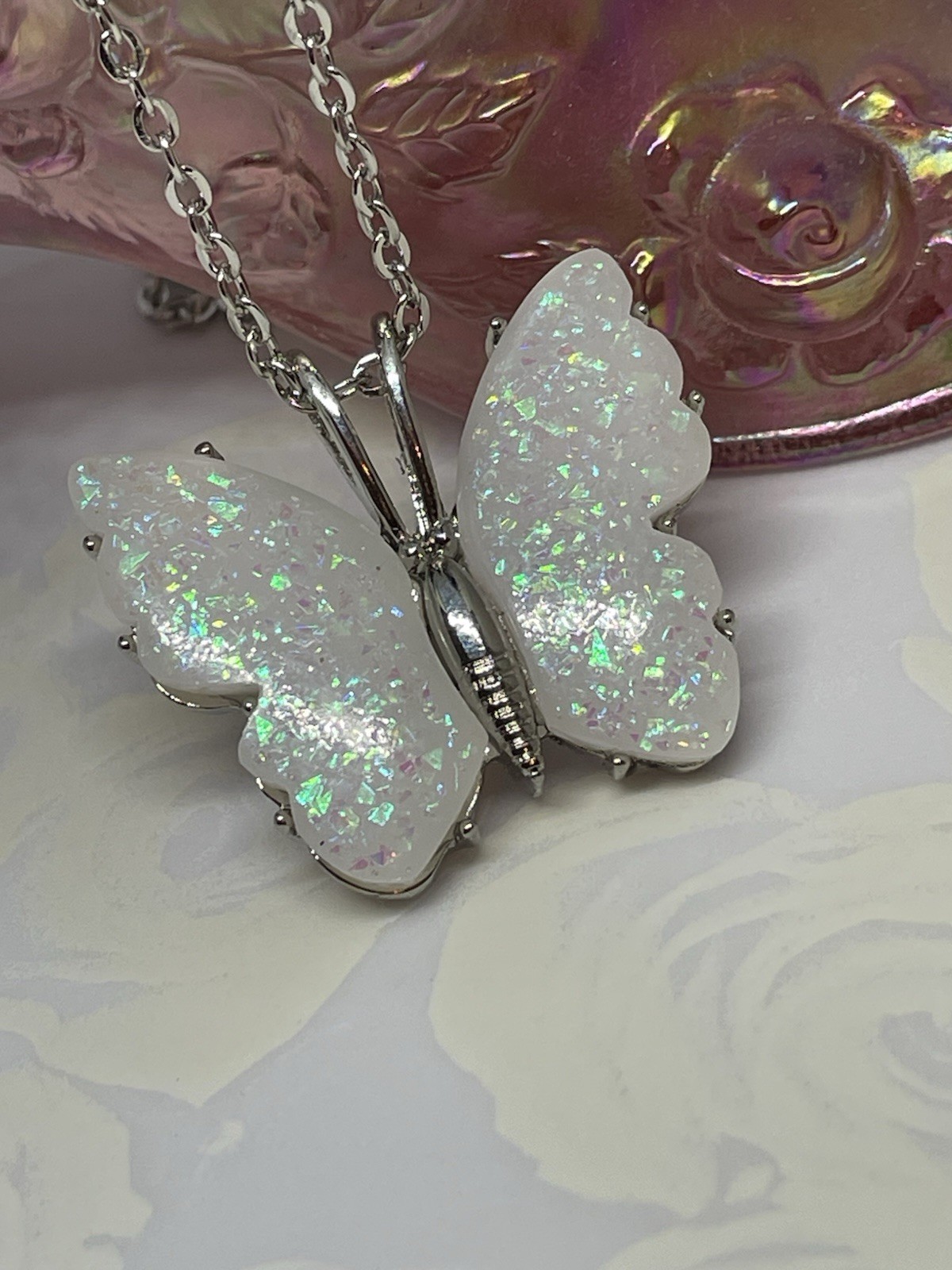 Silver Fire Opal Butterfly Anniversary Birthday Wedding White Gift Memorial Brid