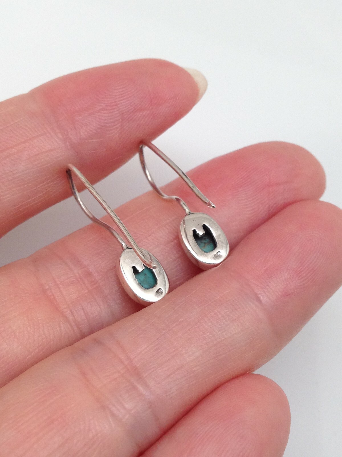 925 Sterling Silver Oval Turquoise Dangle Earrings Tiny Dainty Turquoise 7.5mm