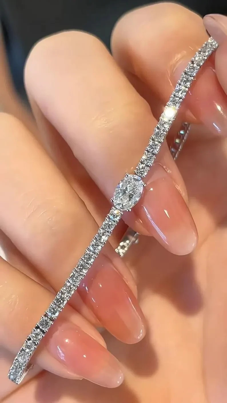 12.00 Ctw Oval Lab Created Diamond Women’s Tennis Bracelet 14K White Gold Plated