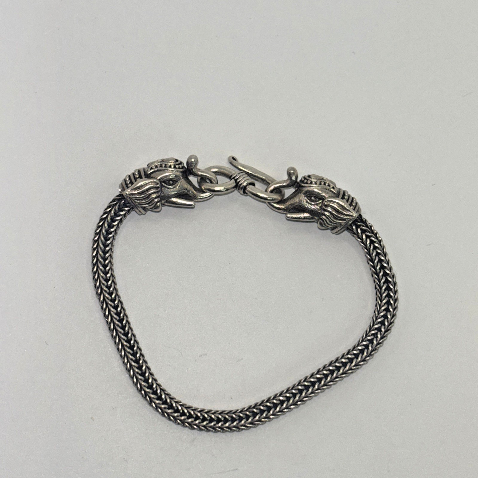 Solid .925 Sterling Silver 6.5 in. Custom Link Elephant Bracelet