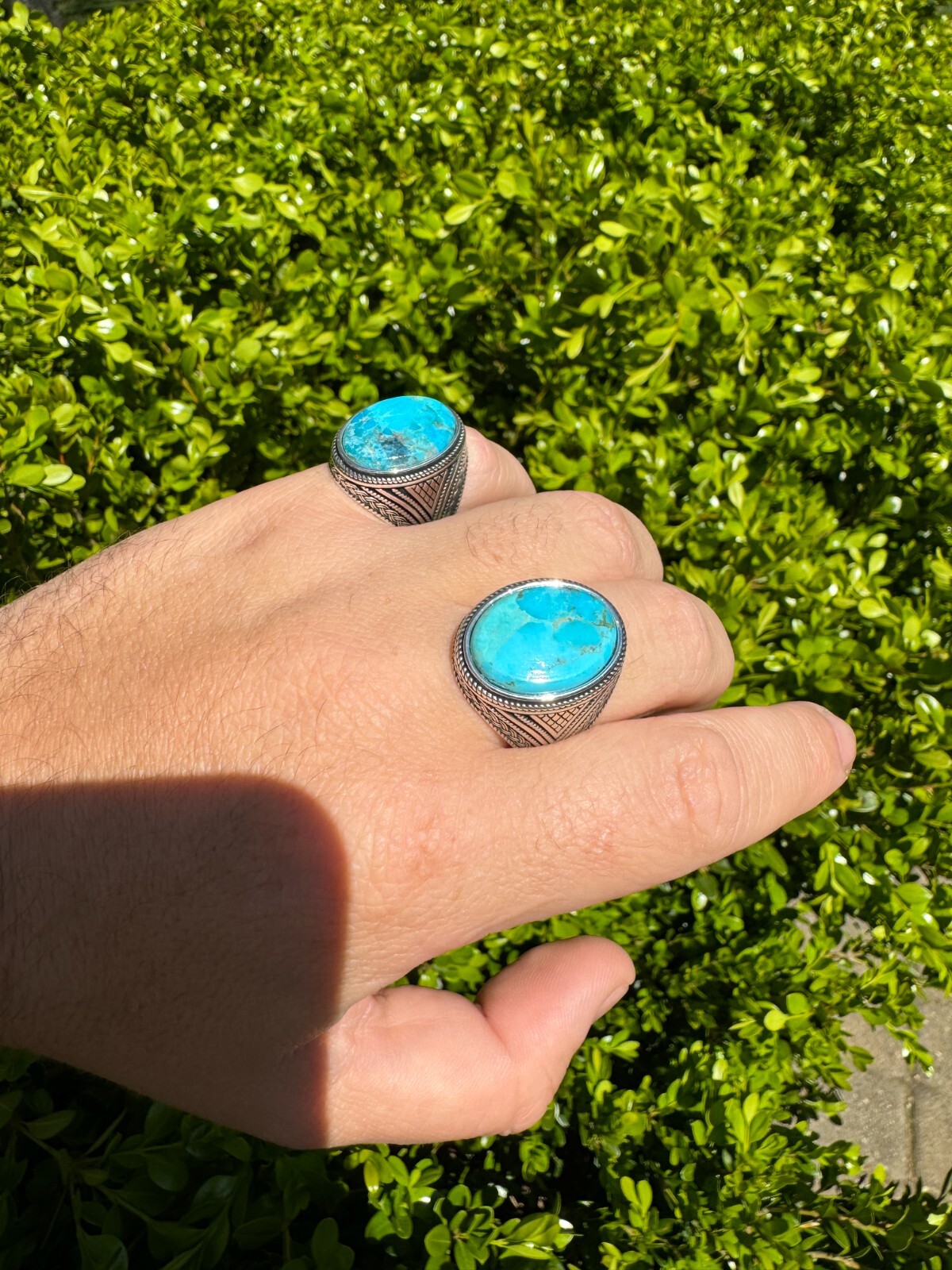 Natural Turquoise Mens Real Solid 925 Silver Handmade Oval Native American Ring
