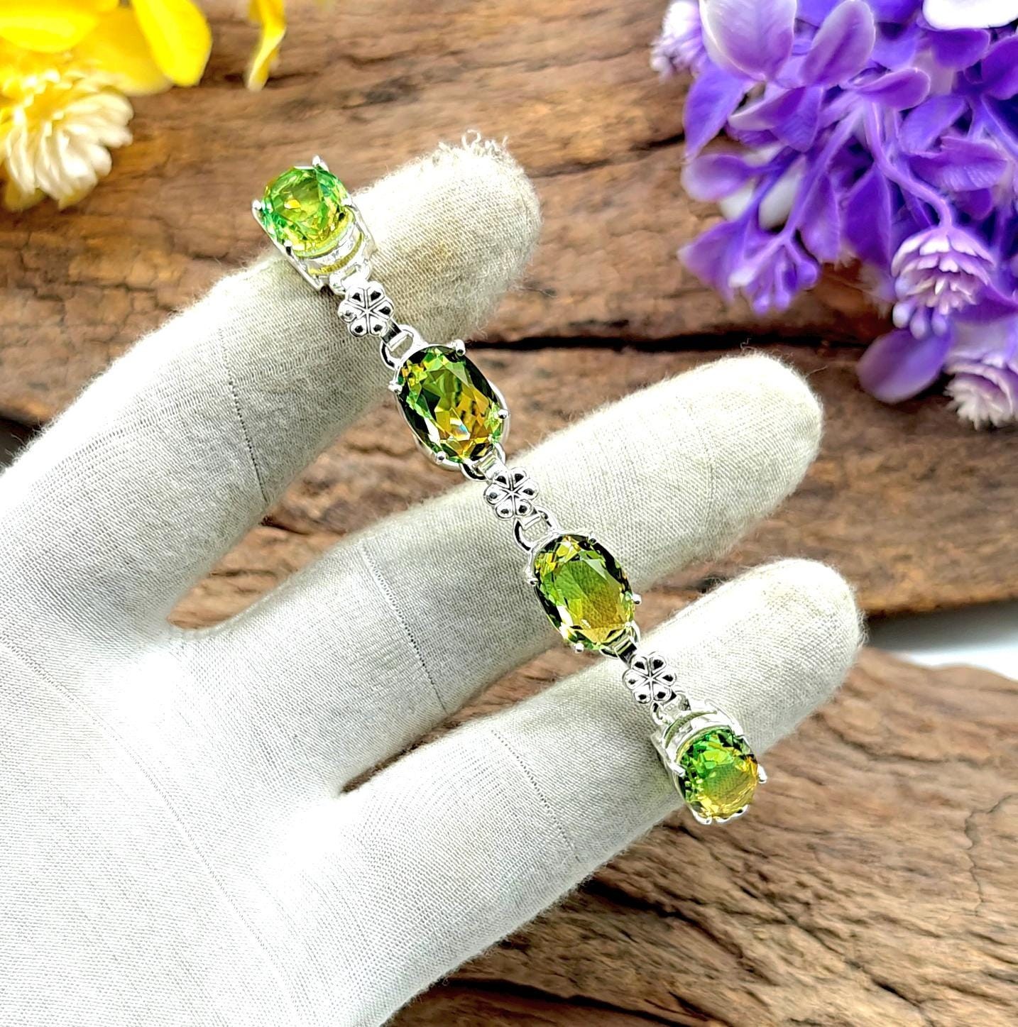 Multi Color Tourmaline Bracelet 925 Sterling Silver Gemstone Handmade Jewelry