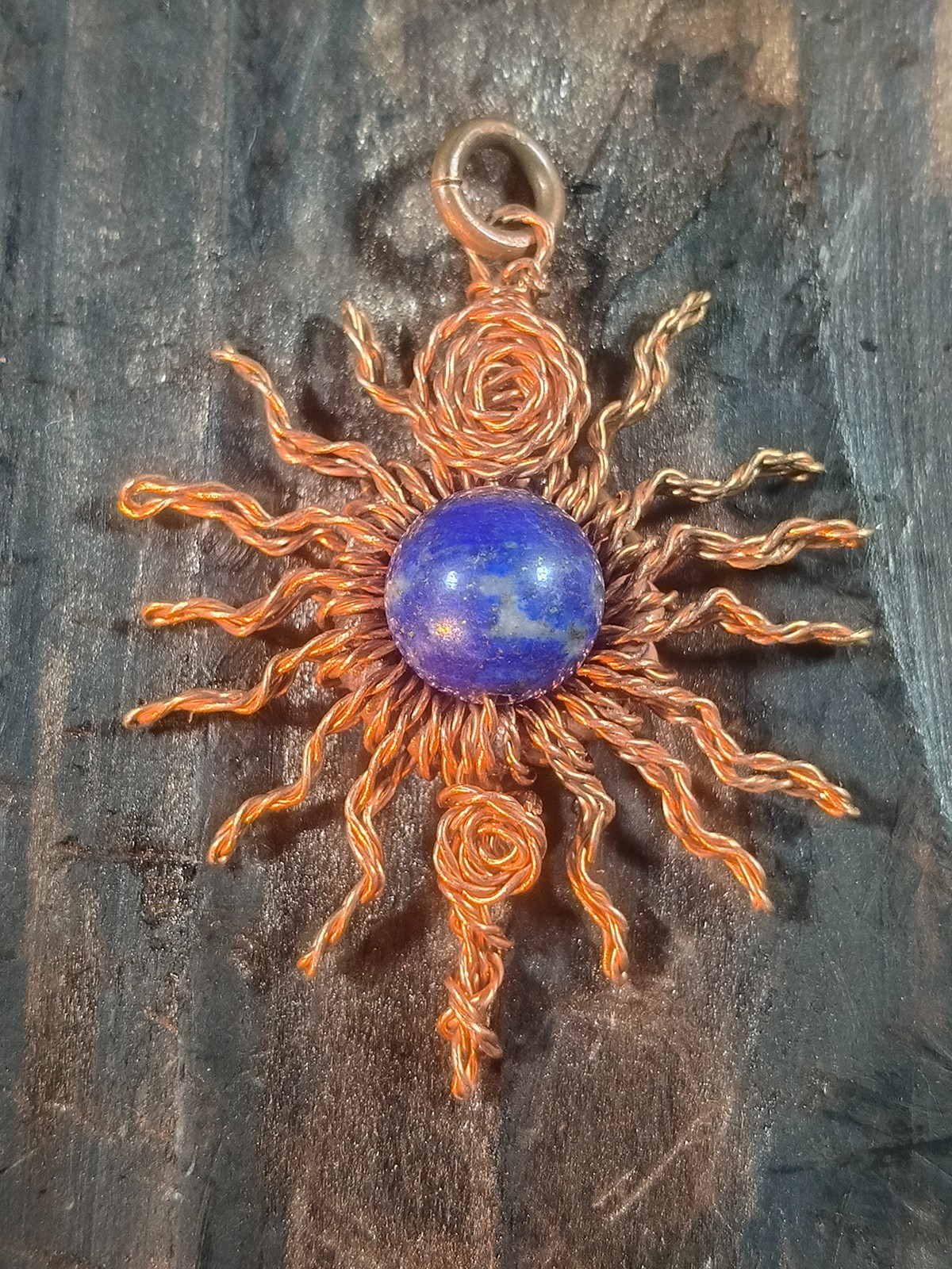 Sun pendant copper lapis lazuli Wire Wrapped energy health luck Jewelry #PS0005