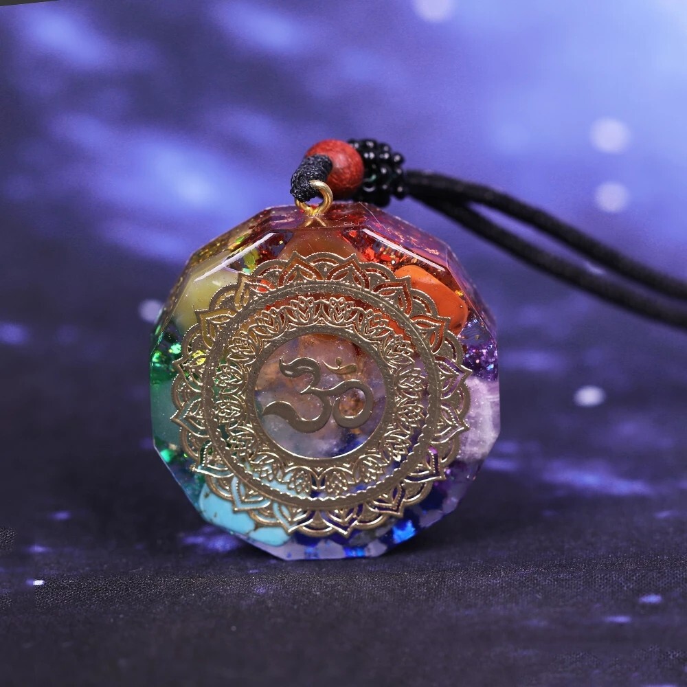 Orgonite Pendant Om Symbol Luminous Chakra Healing Energy Reiki Unisex Necklace