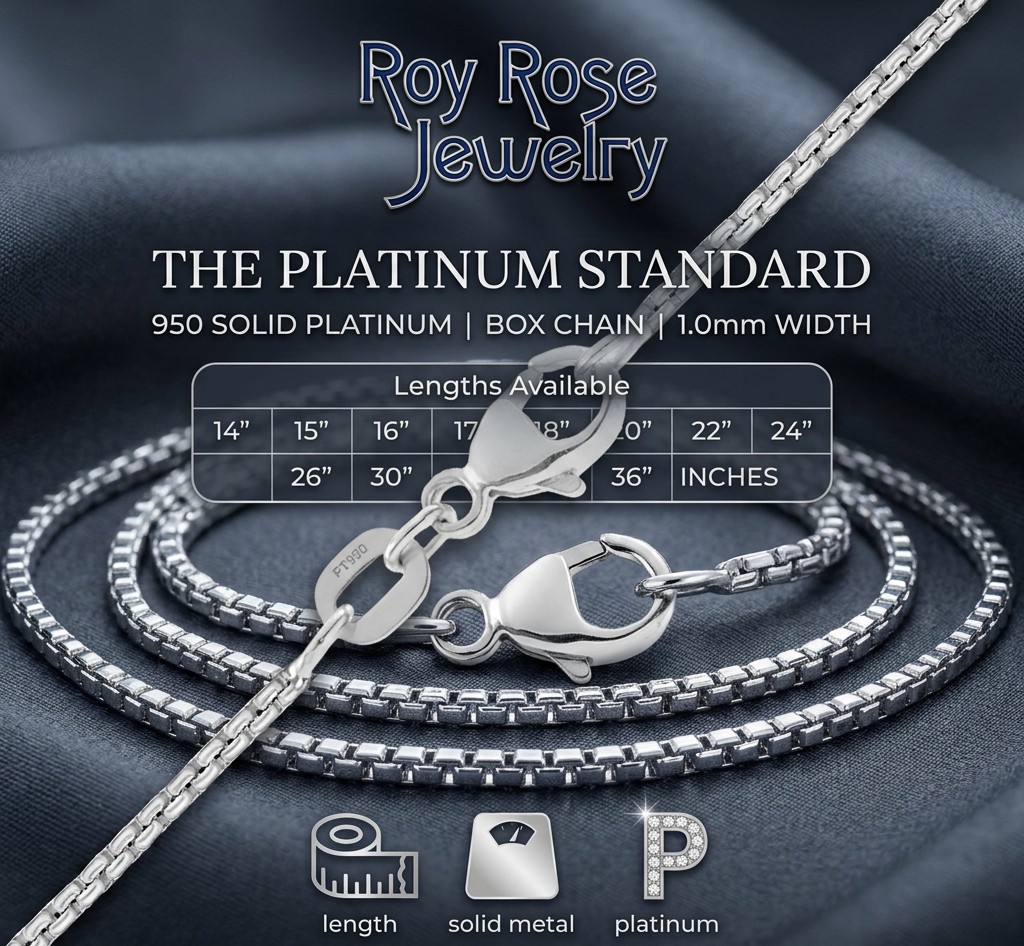 Venetian Box Chain Necklace 1mm Width Solid 950 Platinum