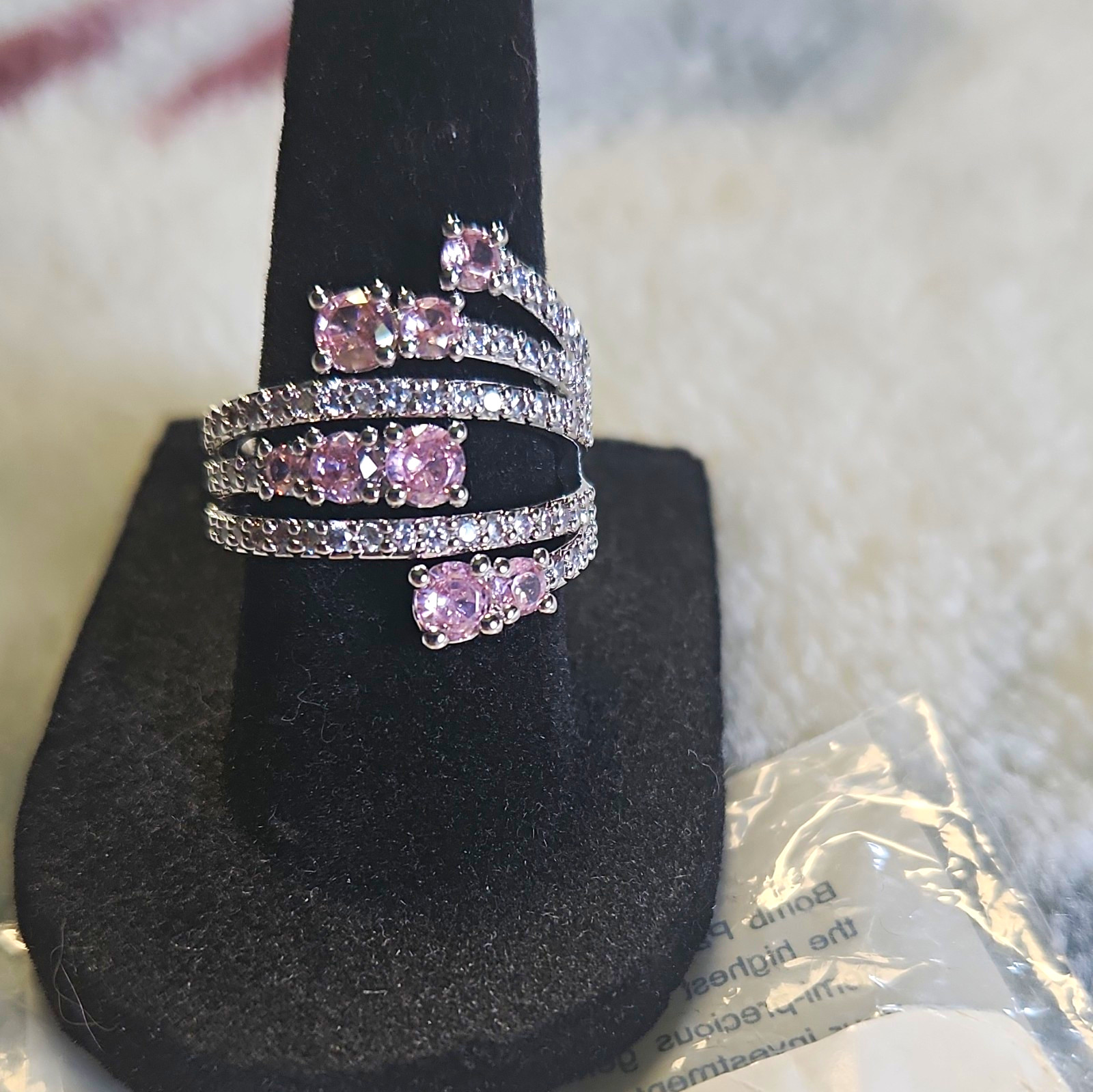 Ring Bomb Party “Pathways Of The Quiet” Rose Quartz CZ On Rhodium Sz 7 RG87219