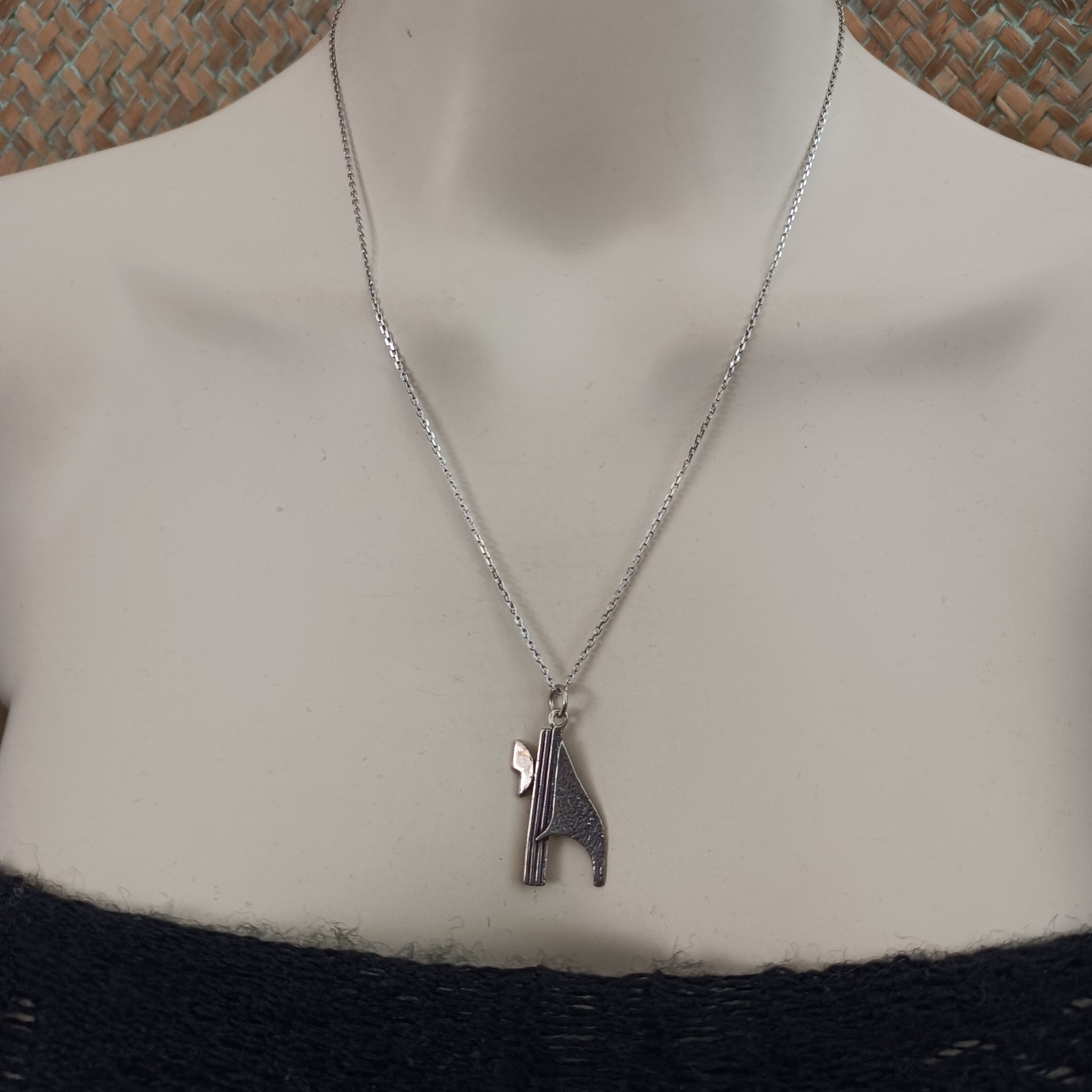 Chai Silver Pendant Necklace Men’s Modernist Brutalist Artistic Hebrew Life Gift