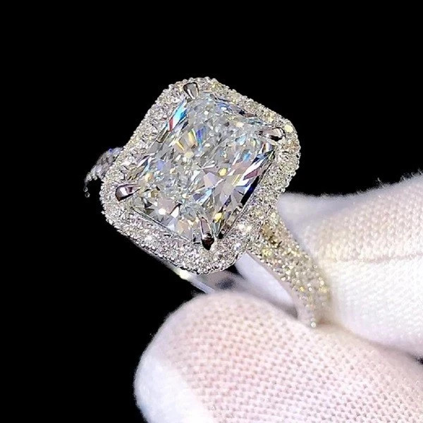 IGI 4 Ct Radiant F-VS1 Lab Grown Diamond Women Wedding Halo Ring 14K White Gold