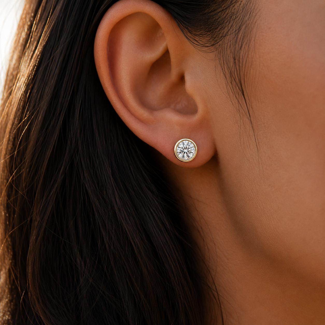 Round Bezel Lab Grown Diamond Stud Earrings 925 Sliver 1.00 CTW DEF VVS VS CVD