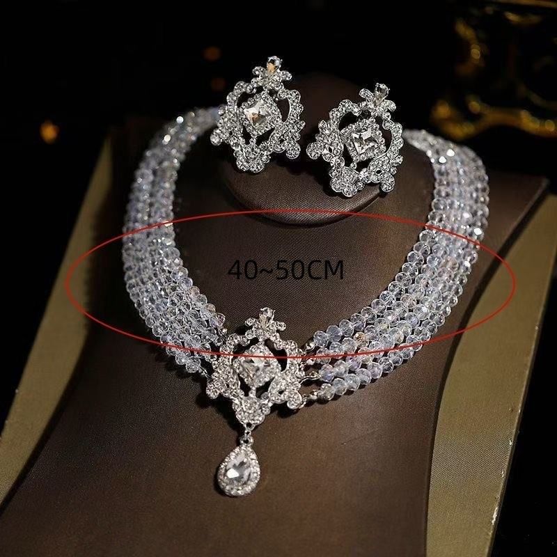 Alloy Jewelry Set Layer Clear Cubic Zirconia Simulated Diamond Necklace Earrings
