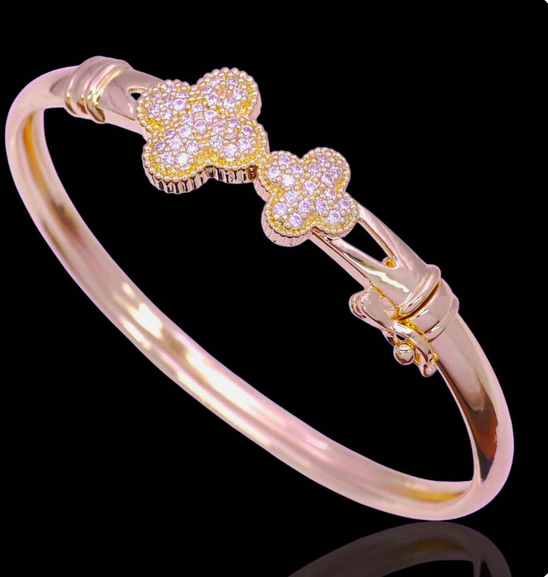 Women’s Gold Filled CZ Clover Bangle Bracelet Gold Tone 60mm