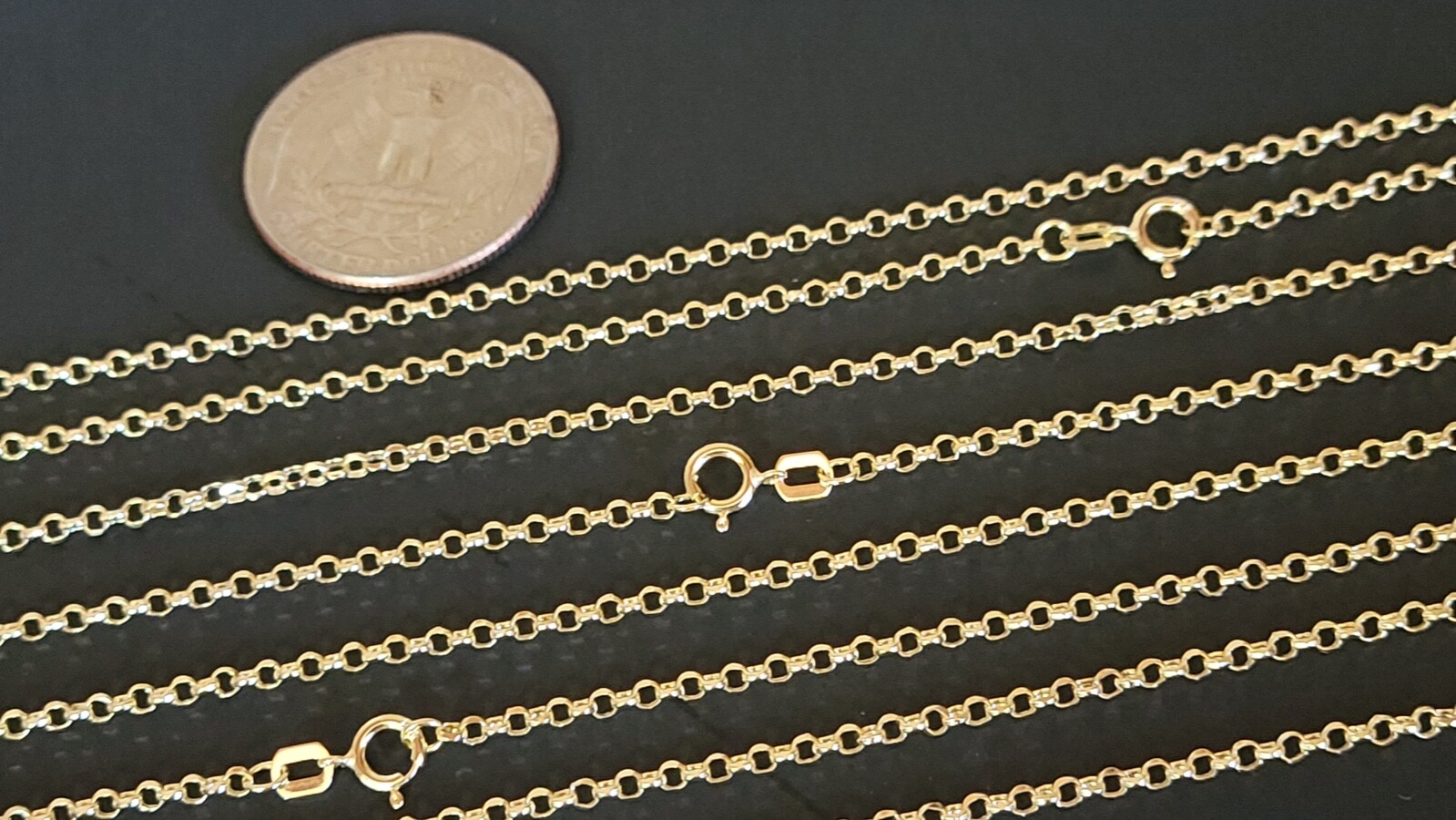 14 k Solid Yellow Gold 2.1 mm Rolo Chain Necklace 16″, 18″, 20″, 22″, 24”.